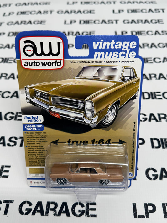 AUTO WORLD 1964 Pontiac Grand Prix Royal Bobcat Gold 1:64 Diecast Vintage Muscle