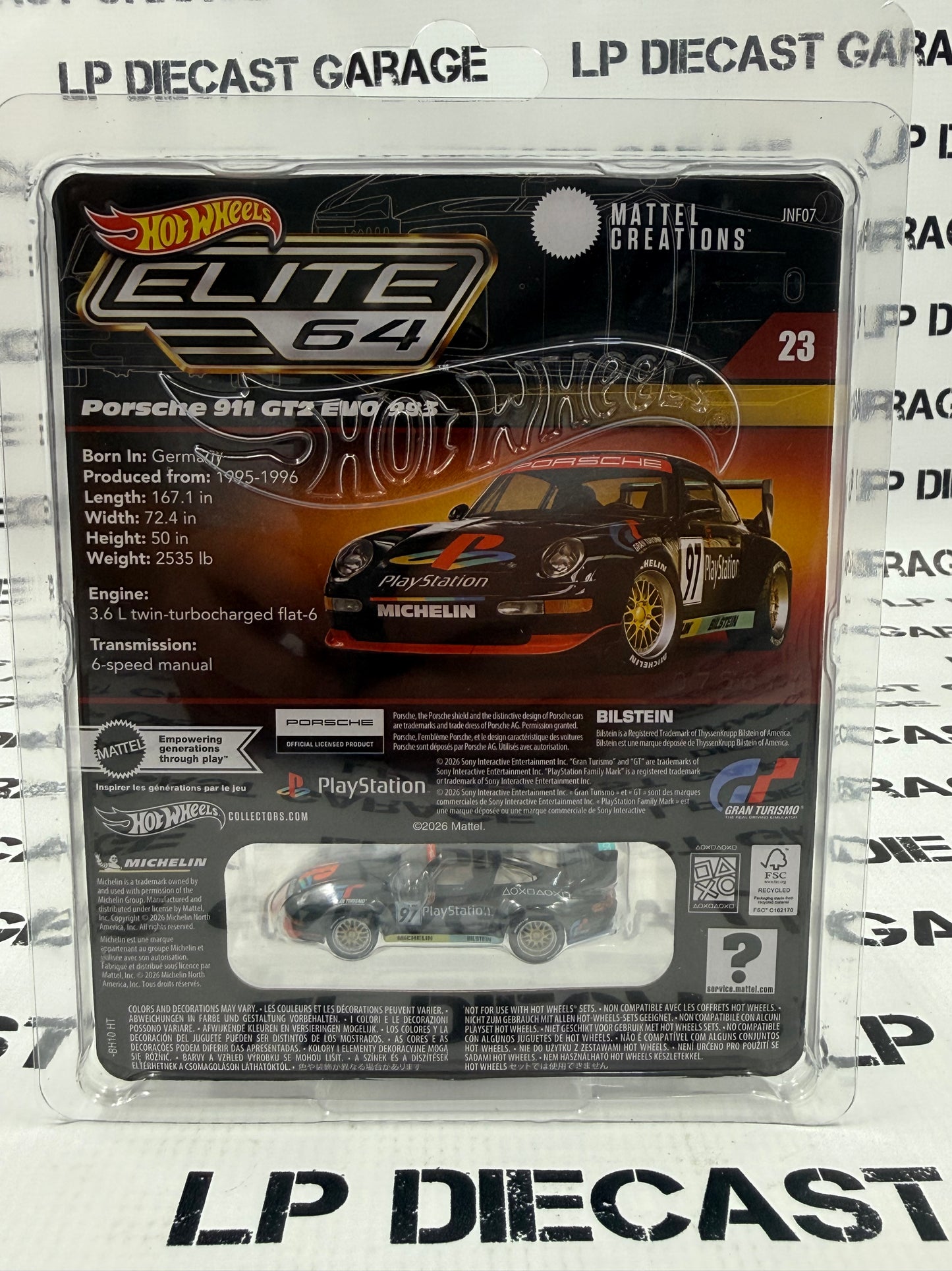 HOT WHEELS Porsche 911 GT2 EVO 993 Playstation 1:64 Diecast Elite 64