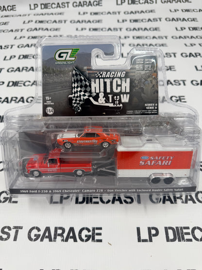 GREENLIGHT 1969 Ford F-250 & Camaro Dan Fletcher Safari NHRA 1:64 Diecast Hitch & Tow