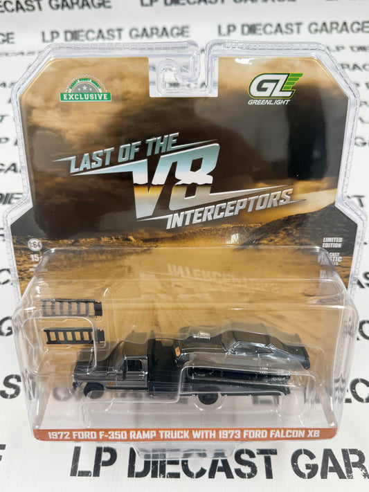 CHROME CHASE GREENLIGHT 1972 Ford F-350 Ramp Truck & Falcon XB V8 Interceptor 1:64 Diecast