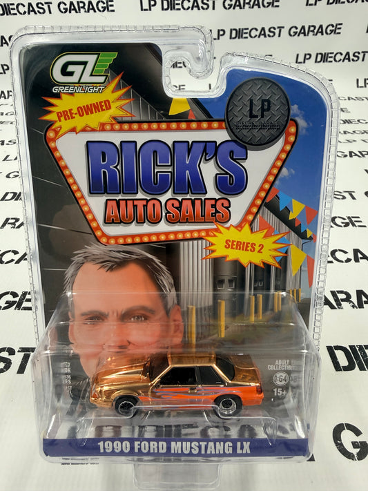 CHASE GREENLIGHT 1990 Ford Mustang LX Orange w/ Flames LP Exclusive 1:64 Diecast Ricks Auto Sales