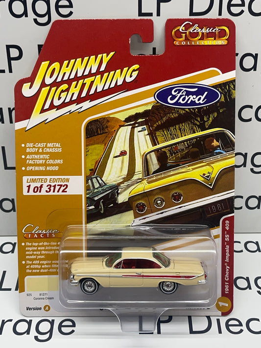 JOHNNY LIGHTNING 1961 Chevy Impala SS 409 Coronna Cream Classic Gold 1:64 Diecast