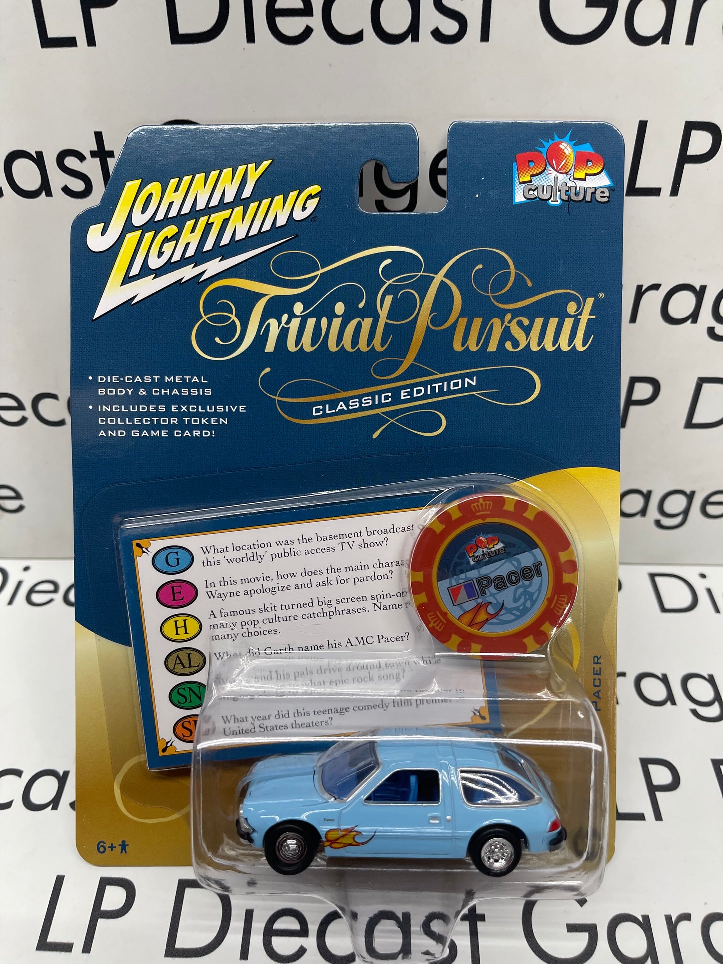 JOHNNY LIGHTNING Trivial Pursuit Wayne's World 1976 AMC Pacer Light Blue with Flames 1:64 Diecast