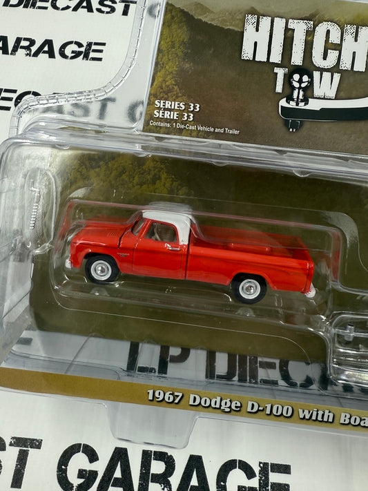 GREENLIGHT 1967 Dodge D-100 w/ Boat & Trailer Red 1:64 Diecast Hitch & Tow