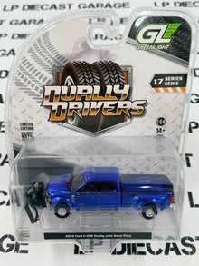 CHROME CHASE GREENLIGHT 2022 Ford F-450 w/ Snow Plow Blue 1:64 Diecast Dually Drivers Series 17