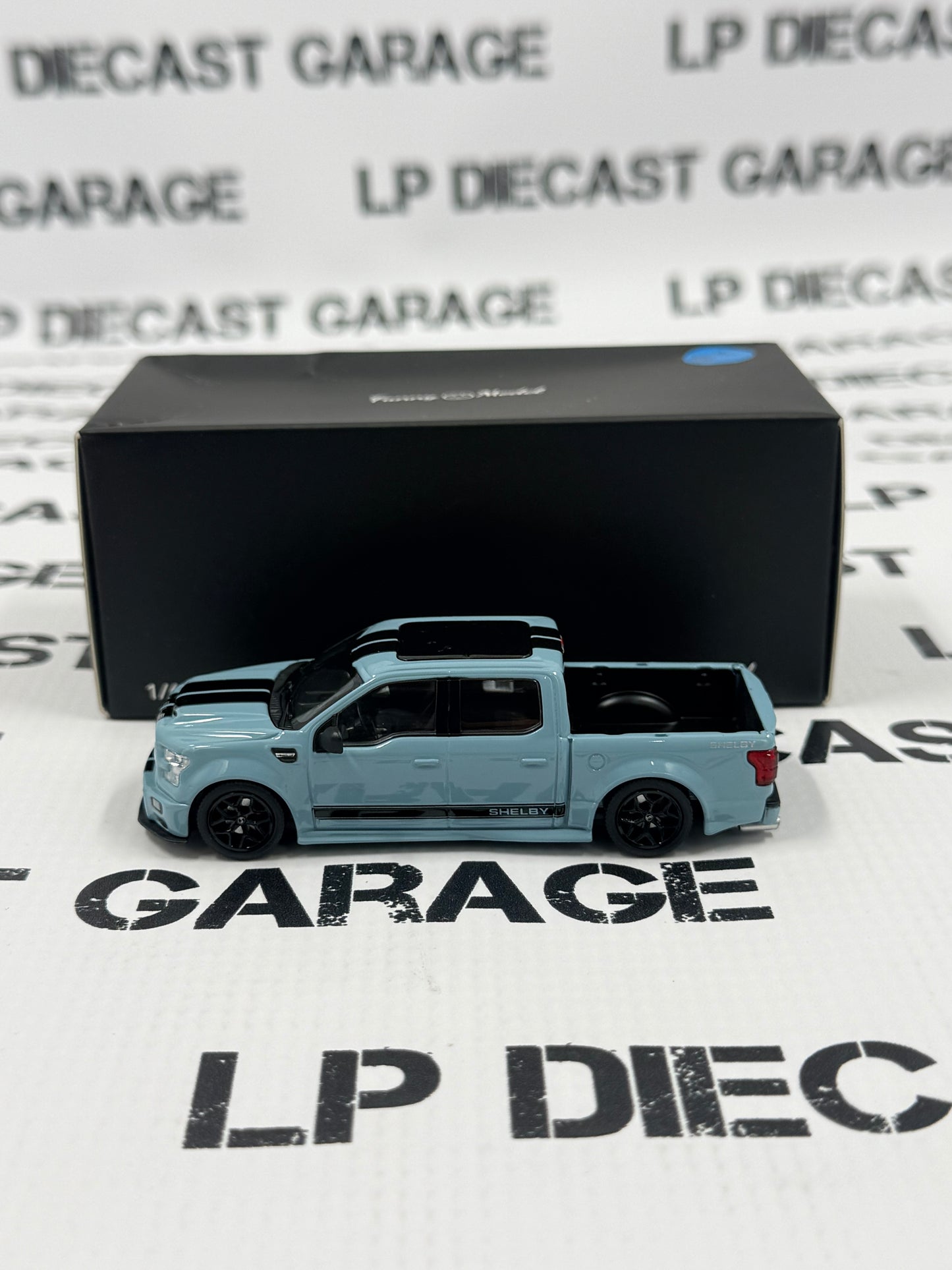 FUNNY MODELS Ford F-150 Shelby Super Snake Blue Gray w/ Black Stripes 1:64 Diecast