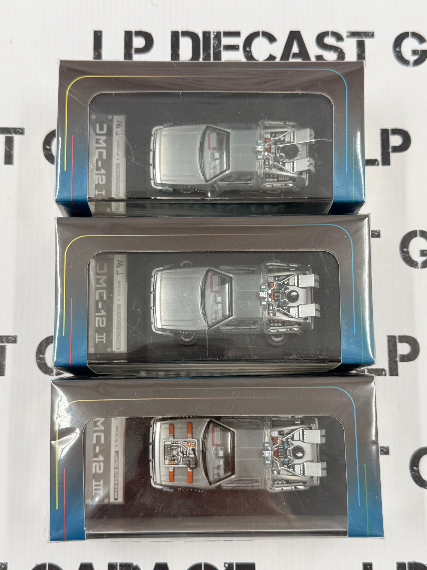 MJ Models DMC DeLorean Back to the Future Set I II III Movie Cars 1:64 Diecast