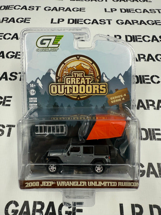 RAW CHASE GREENLIGHT 2008 Jeep Wrangler Rubicon Black w/ Tent 1:64 Diecast Great Outdoors