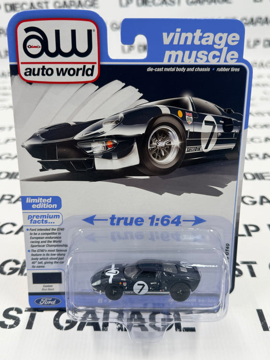 AUTO WORLD 1965 Ford GT40 Blue Black #7 1:64 Diecast Vintage Muscle