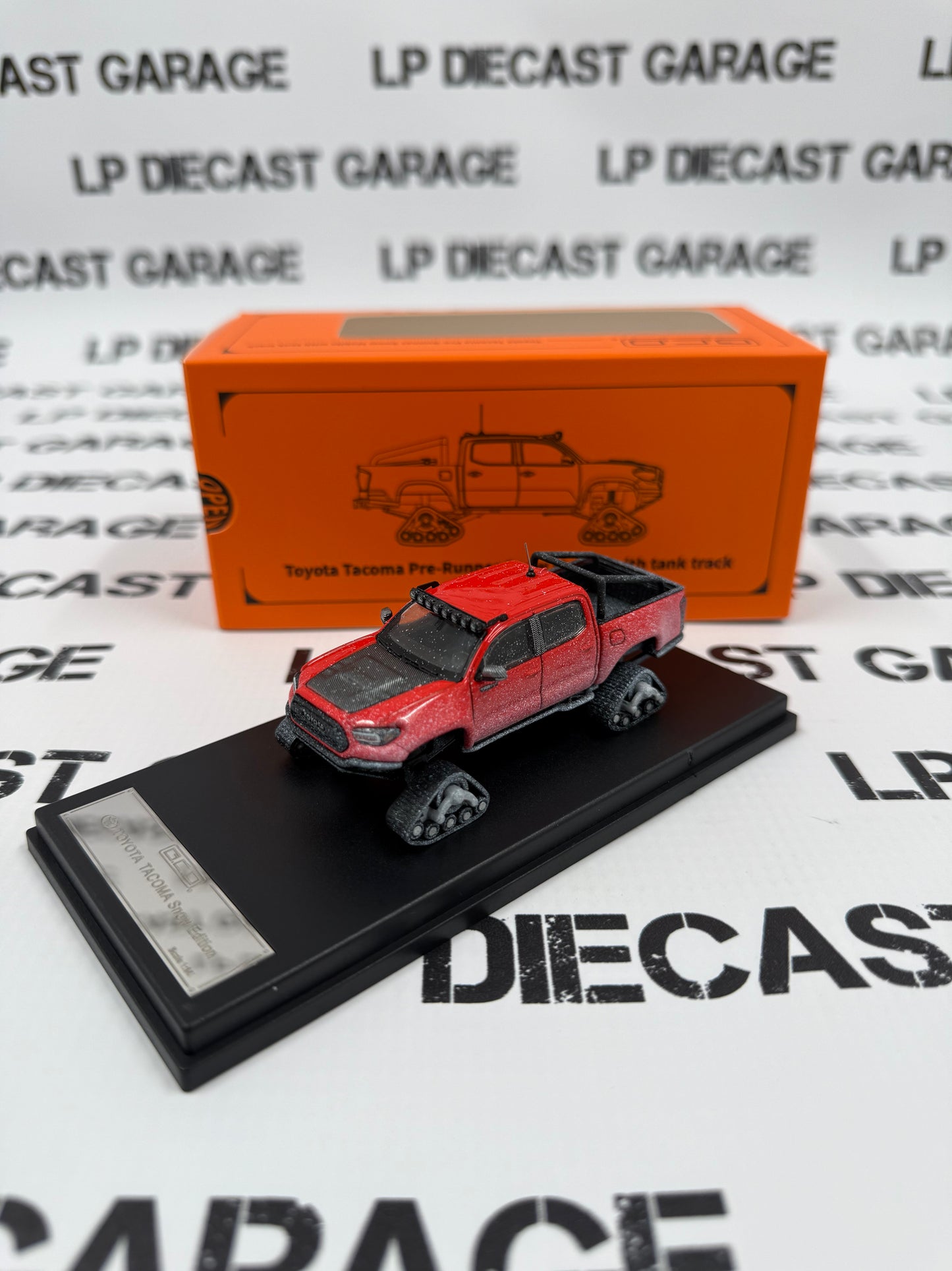 GCD 2023 Toyota Tacoma Snowmobile Red with Tracks 1:64 Diecast Snow Covered