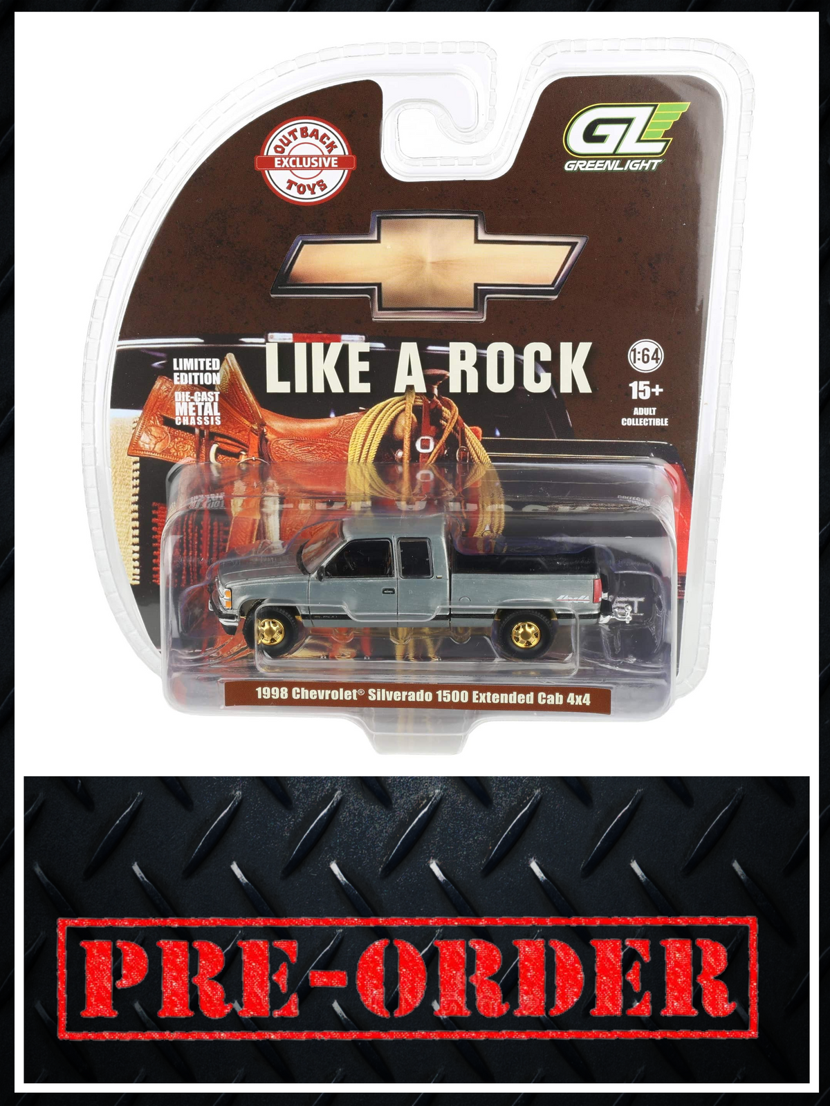 RAW CHASE GREENLIGHT 1998 Chevrolet Silverado 1500 4x4 Black 1:64 Diecast OBT Exclusive PRE-ORDER