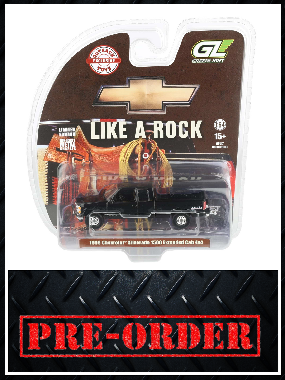 GREENLIGHT 1998 Chevrolet Silverado 1500 4x4 Black 1:64 Diecast OBT Exclusive PRE-ORDER