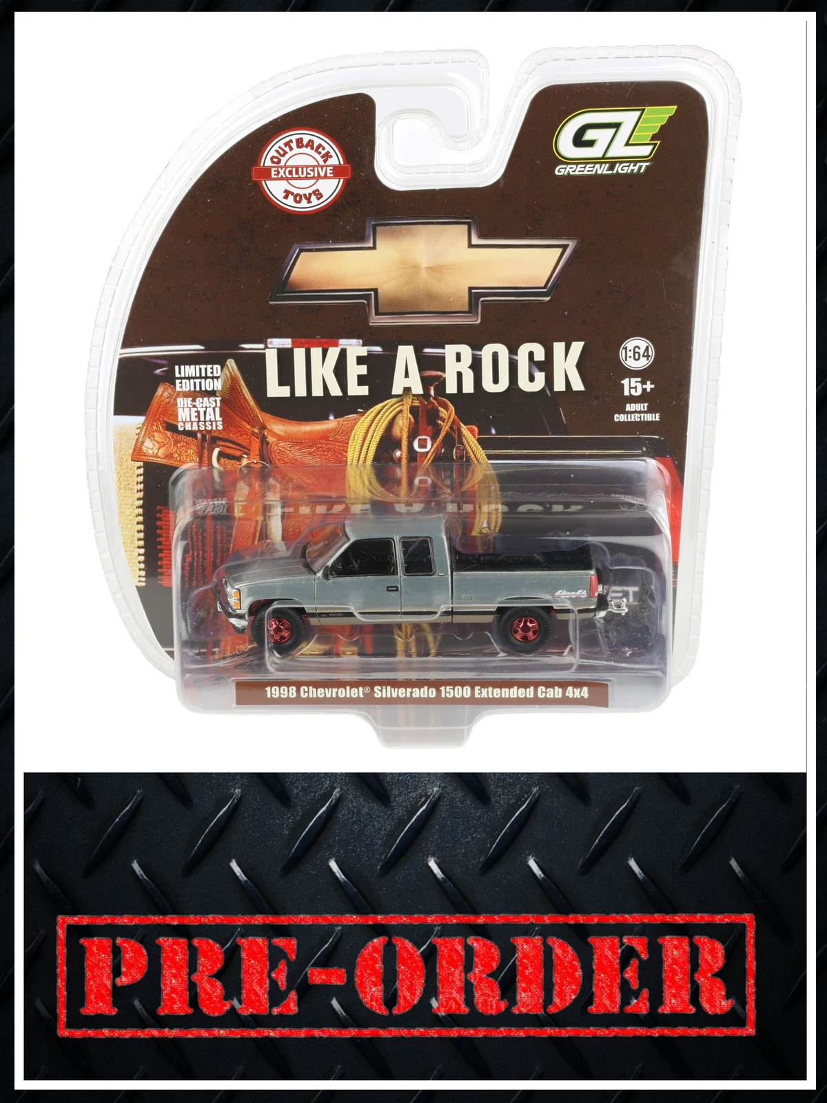 RAW CHASE GREENLIGHT 1998 Chevrolet Silverado 1500 4x4 Dark Red & Tan 1:64 Diecast OBT Exclusive PRE-ORDER