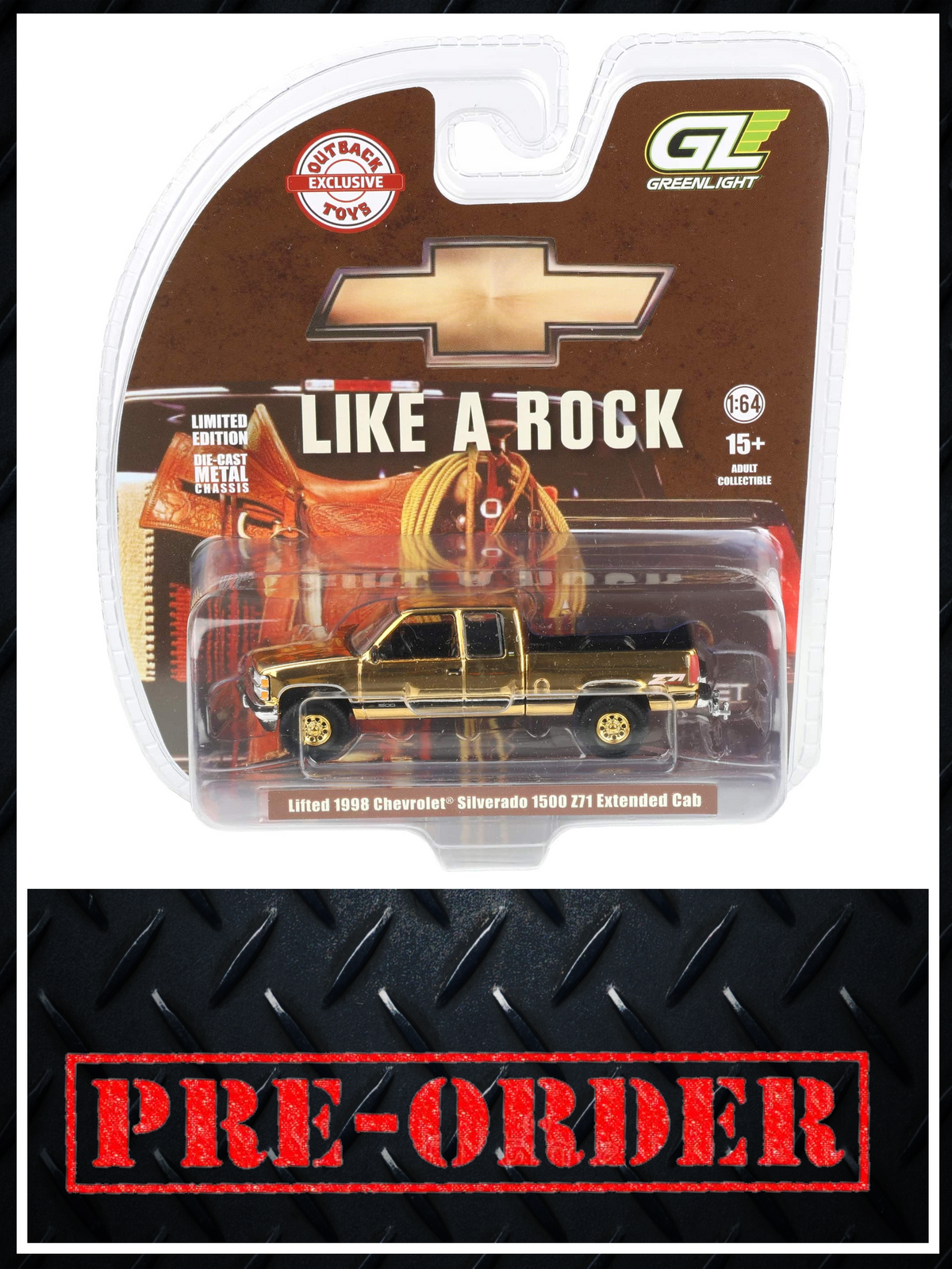CHROME CHASE GREENLIGHT 1998 Chevrolet Silverado 1500 4x4 Sandrift 1:64 Diecast OBT Exclusive PRE-ORDER