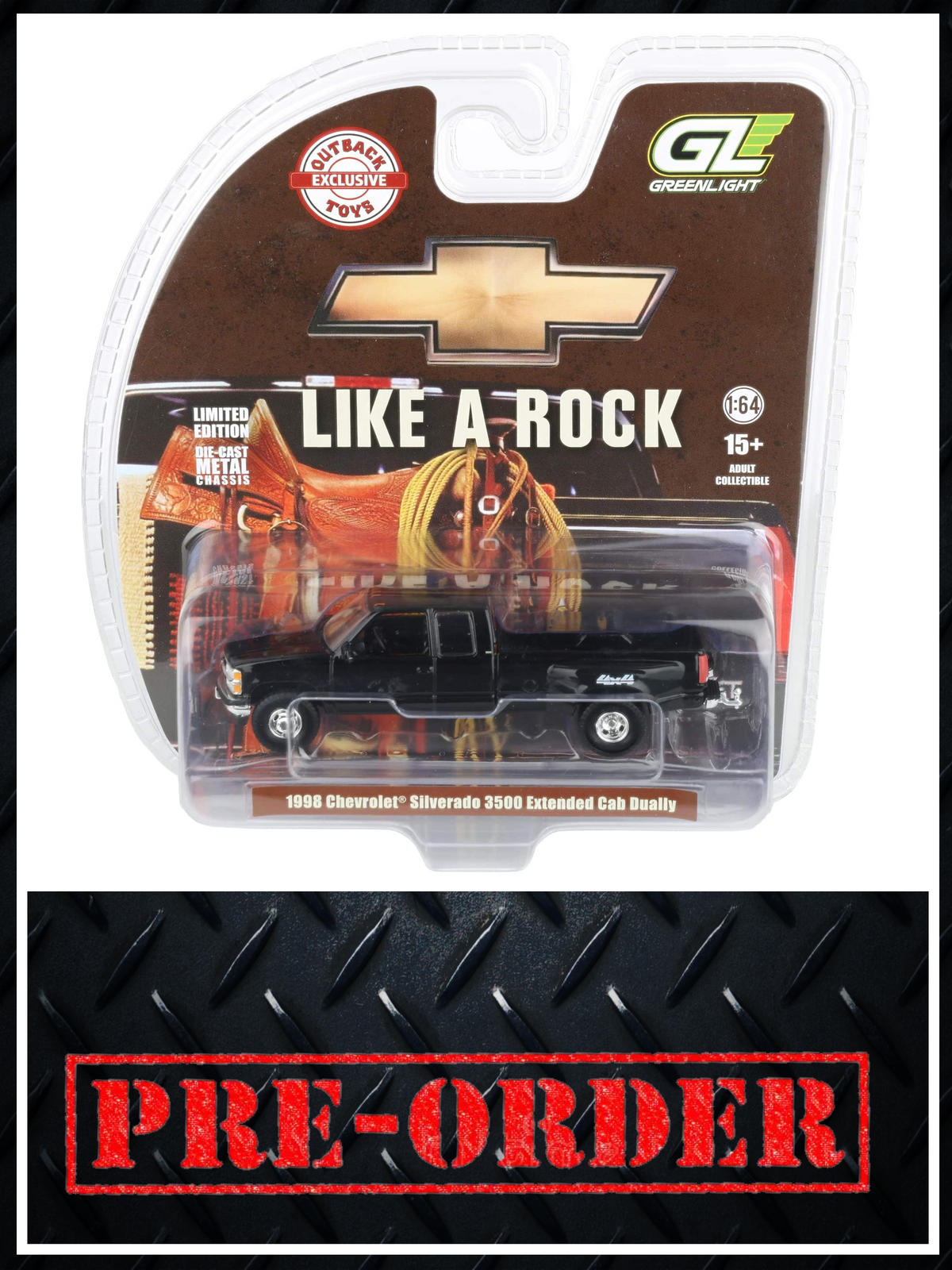 GREENLIGHT 1998 Chevrolet Silverado 3500 4x4 Black 1:64 Diecast OBT Exclusive PRE-ORDER