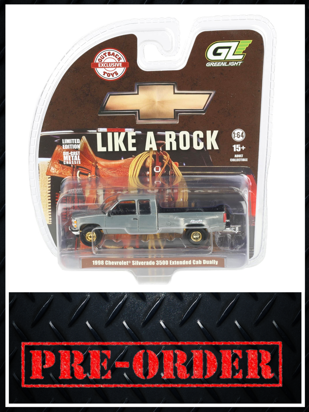 RAW CHASE GREENLIGHT 1998 Chevrolet Silverado 3500 4x4 Black 1:64 Diecast OBT Exclusive PRE-ORDER