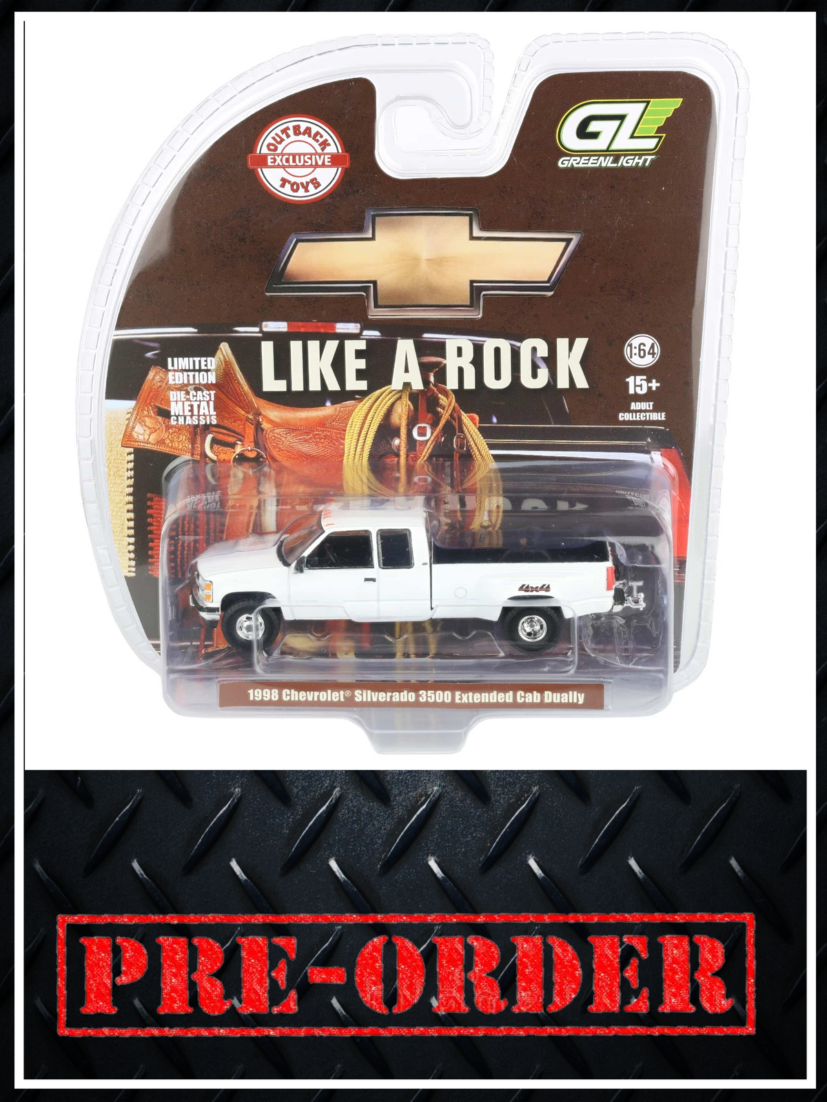 GREENLIGHT 1998 Chevrolet Silverado 3500 4x4 White 1:64 Diecast OBT Exclusive PRE-ORDER
