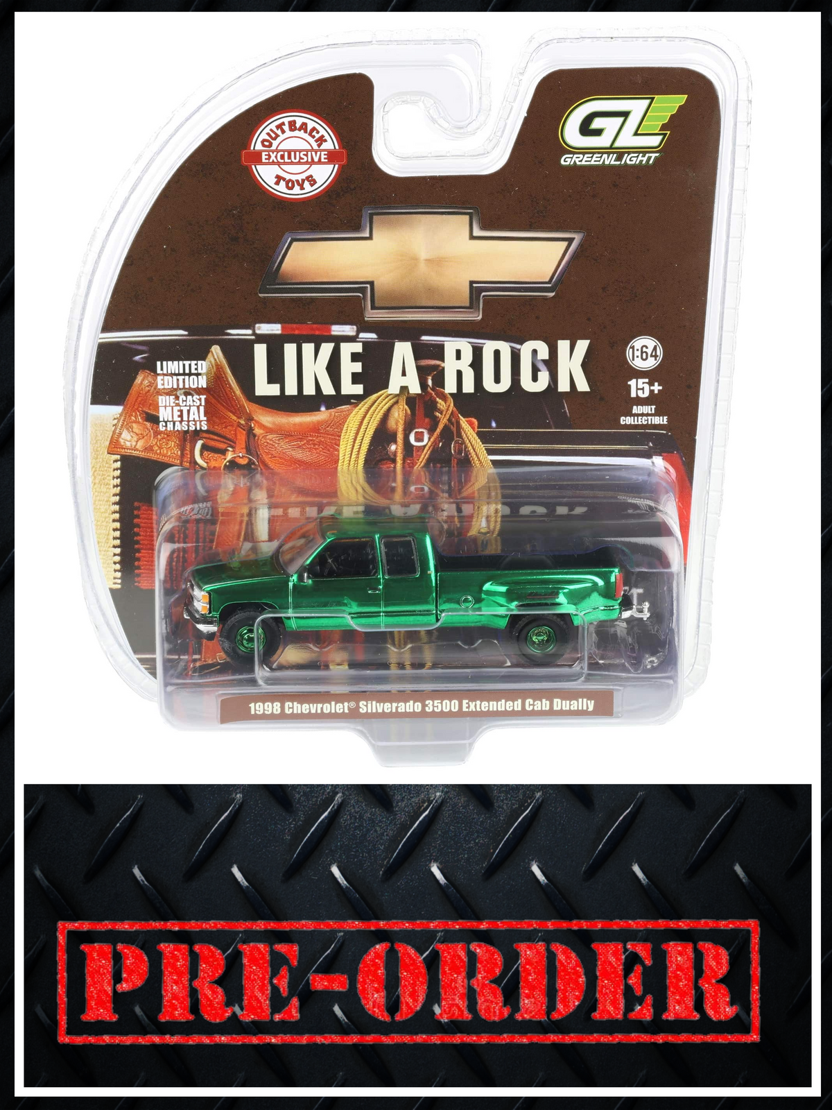 CHROME CHASE GREENLIGHT 1998 Chevrolet Silverado 3500 4x4 White 1:64 Diecast OBT Exclusive PRE-ORDER