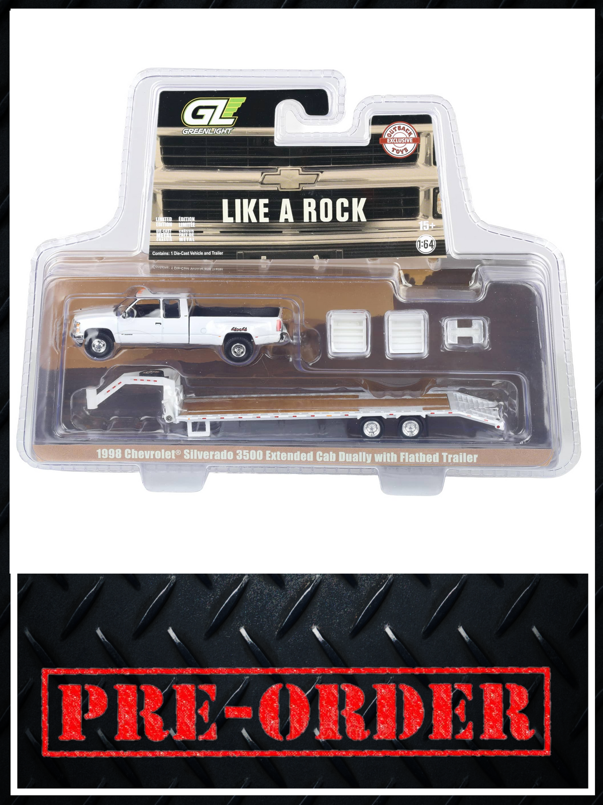 GREENLIGHT 1998 Chevrolet Silverado 3500 White w/ Gooseneck Trailer 1:64 Diecast OBT Exclusive PRE-ORDER