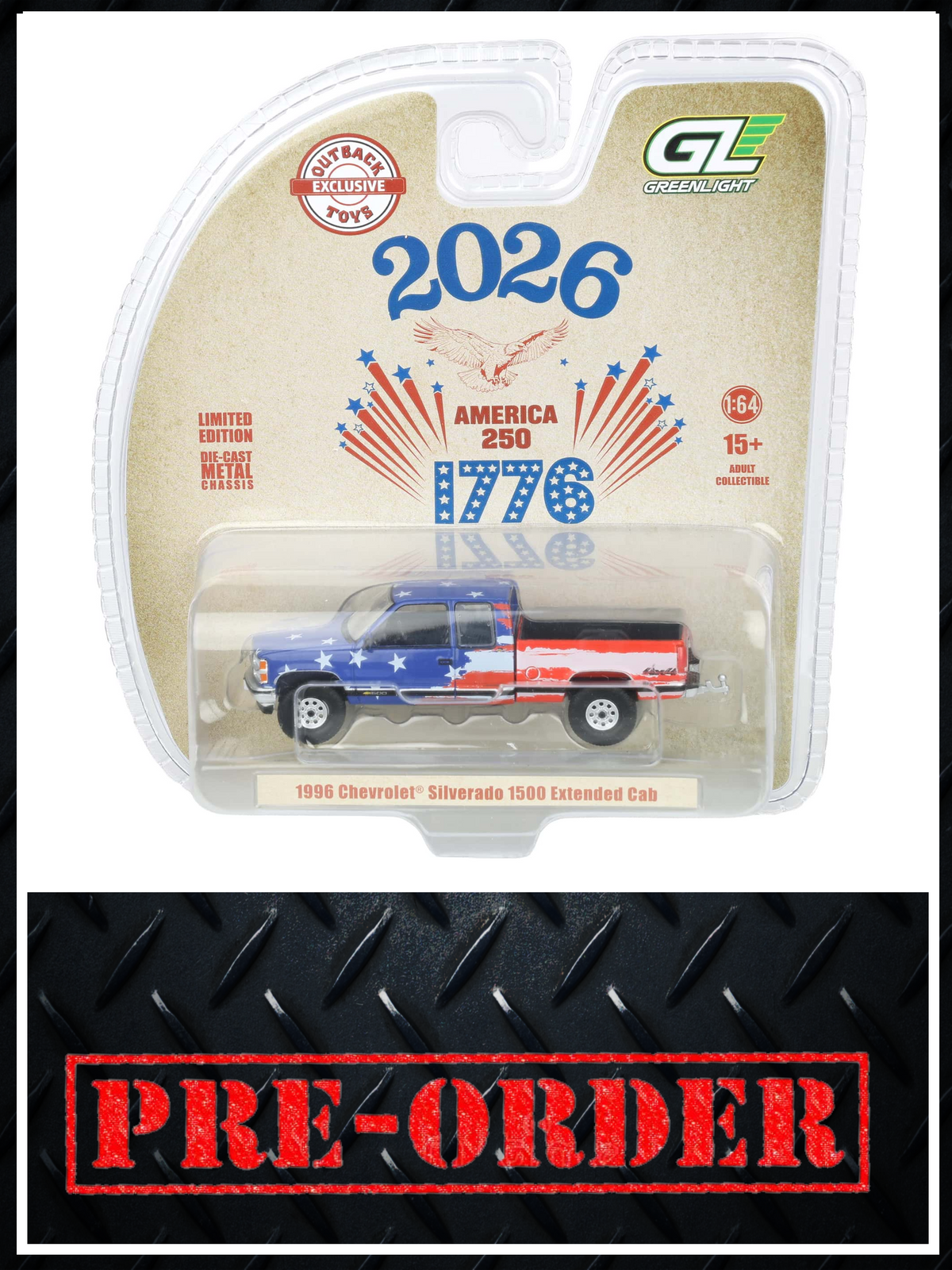 GREENLIGHT 1996 Chevrolet Silverado USA 250 Years 1:64 Diecast OBT Exclusive PRE-ORDER