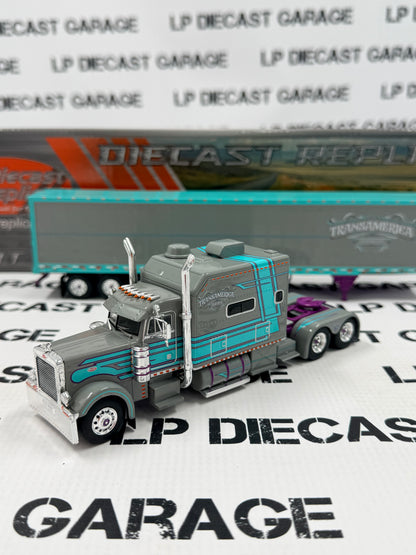 IXO Models Peterbilt 379 Sleeper Cab Transamerica w/ Trailer 1:64 Diecast Semi Truck Gray & Blue