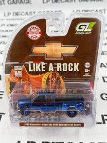 CHROME CHASE GREENLIGHT 1998 Chevrolet Silverado 3500 4x4 Blue 1:64 Diecast OBT Exclusive