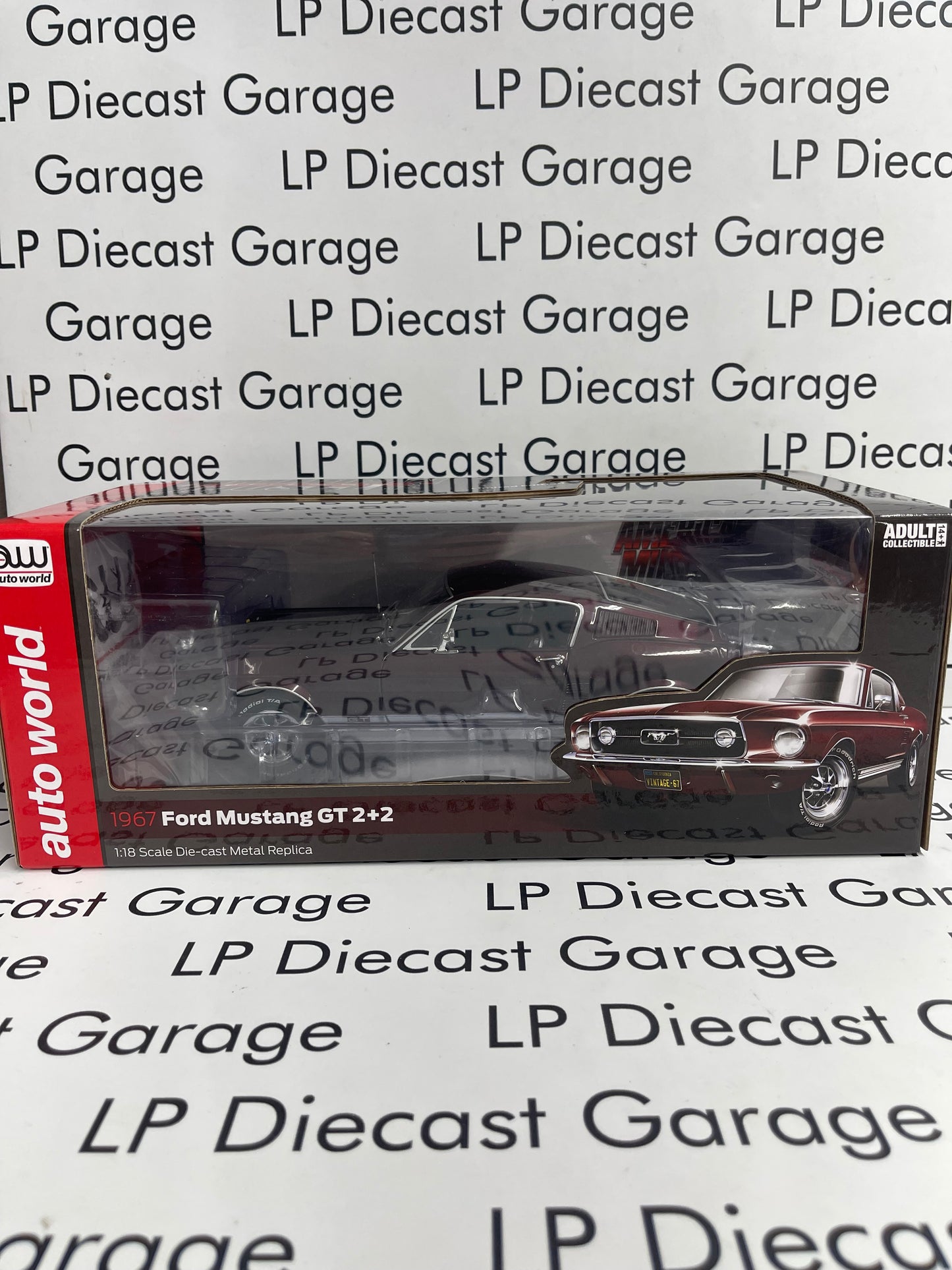 AUTO WORLD 1967 Ford Mustang GT 2+2 Burgundy 1:18 Diecast