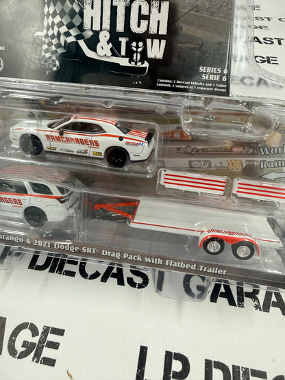 GREENLIGHT 2018 Dodge Durango & 2021 SRT Challenger w/ Trailer Ramchargers 1:64 Diecast Hitch & Tow