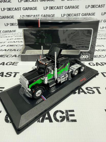 IXO Models 1973 Peterbilt 359 Black w/ Green Design Semi Truck 1:64 Diecast
