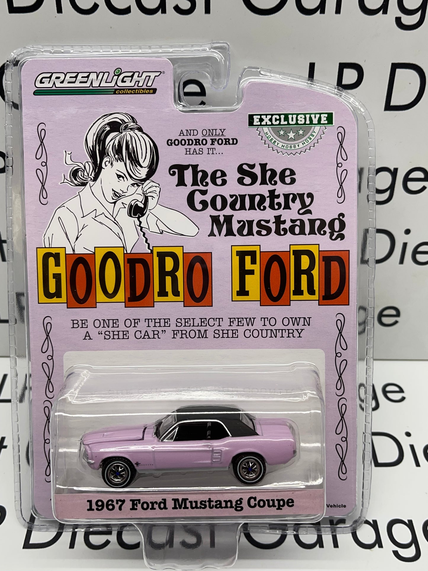 GREENLIGHT 1967 Ford Mustang Goodro Ford “She Country Special PINK 1:64 Diecast