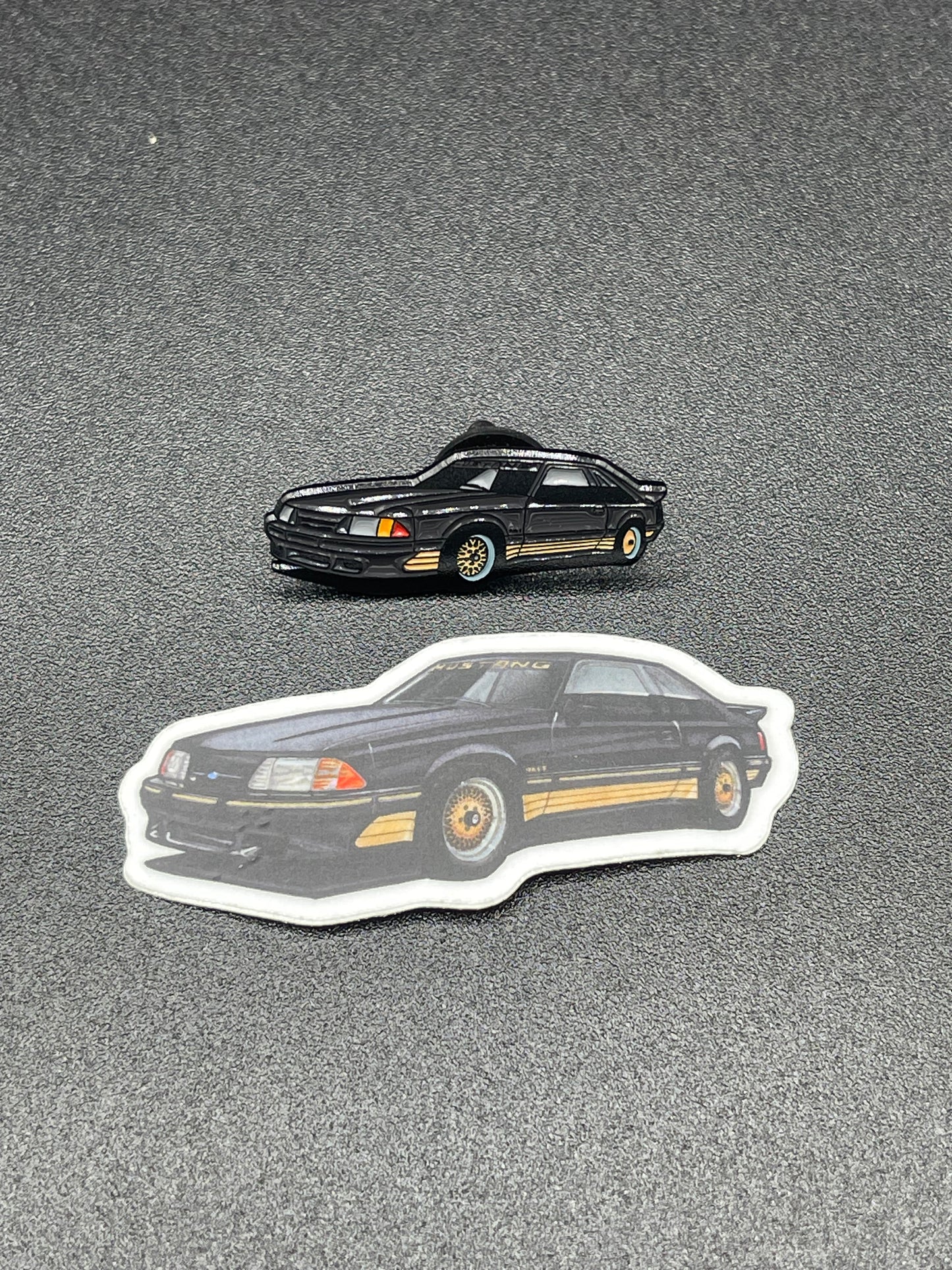 LP Diecast Garage 1988 Ford Mustang "SLN" Hat Pin and Sticker Diecast Metal *Your choice of color*