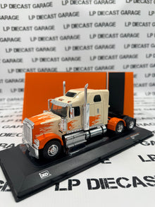 IXO Models 2000 Western Star 4900 White w/ Orange Flames 1:43 Diecast Semi Truck