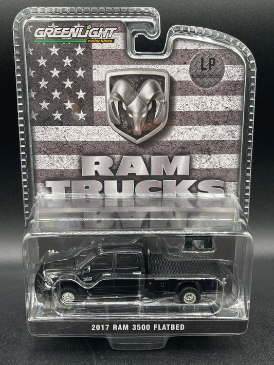 GREENLIGHT 2017 Ram 3500 Laramie Flatbed Black Cummins Diesel LP Diecast Garage Exclusive 1:64 Diecast Promo