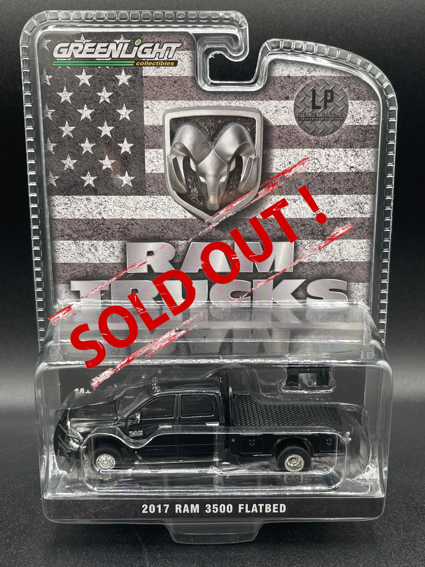 GREENLIGHT 2017 Ram 3500 Laramie Flatbed Black Cummins  LP Exclusive 1:64 Diecast Promo