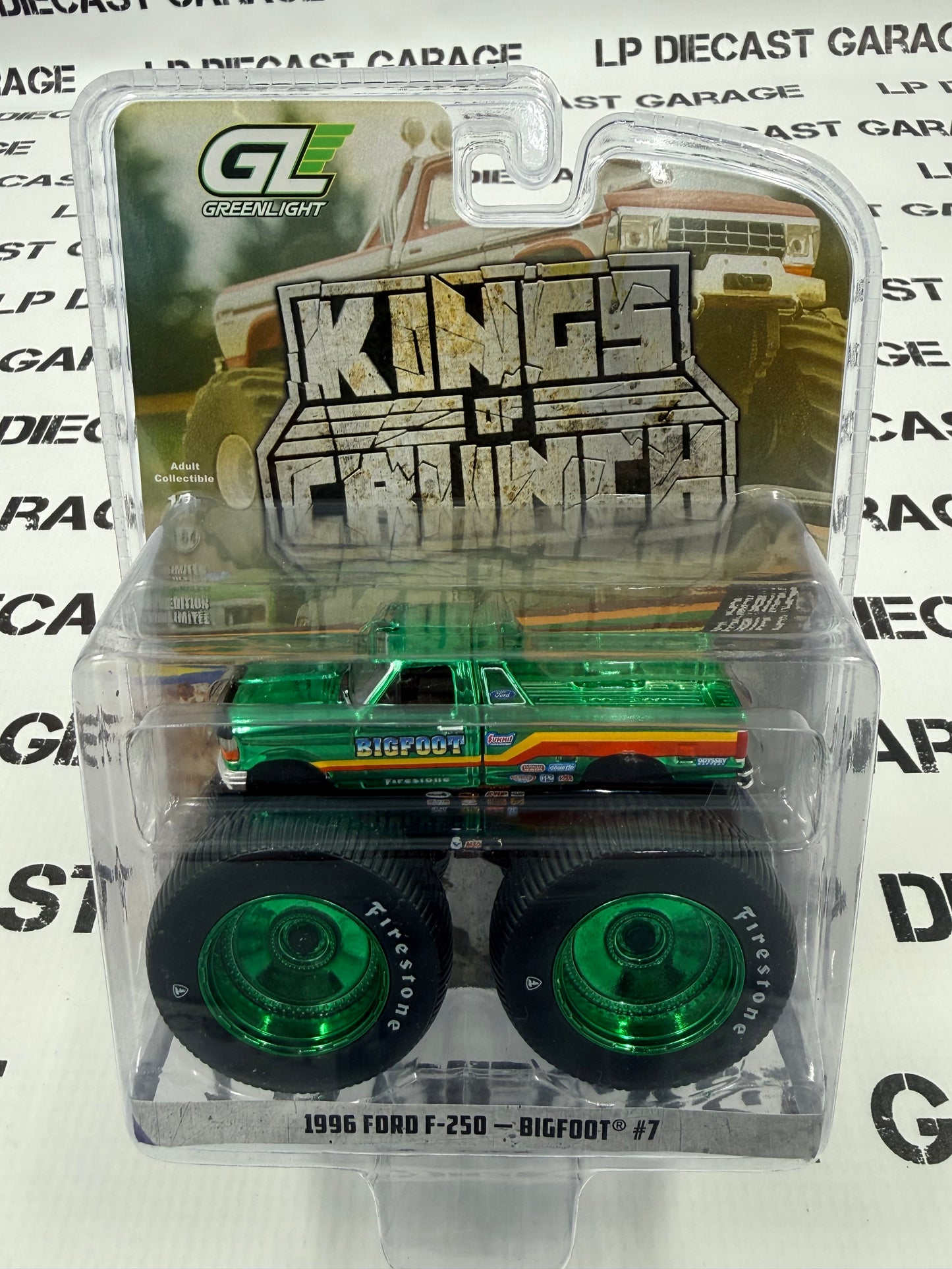 CHASE GREENLIGHT 1996 Ford F-250 Bigfoot #7 1:64 Diecast King of Crunch