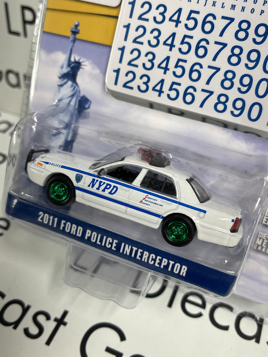 CHASE GREENLIGHT 2011 Ford Police Interceptor NYPD w/ Decal Sheet 1:64 Diecast