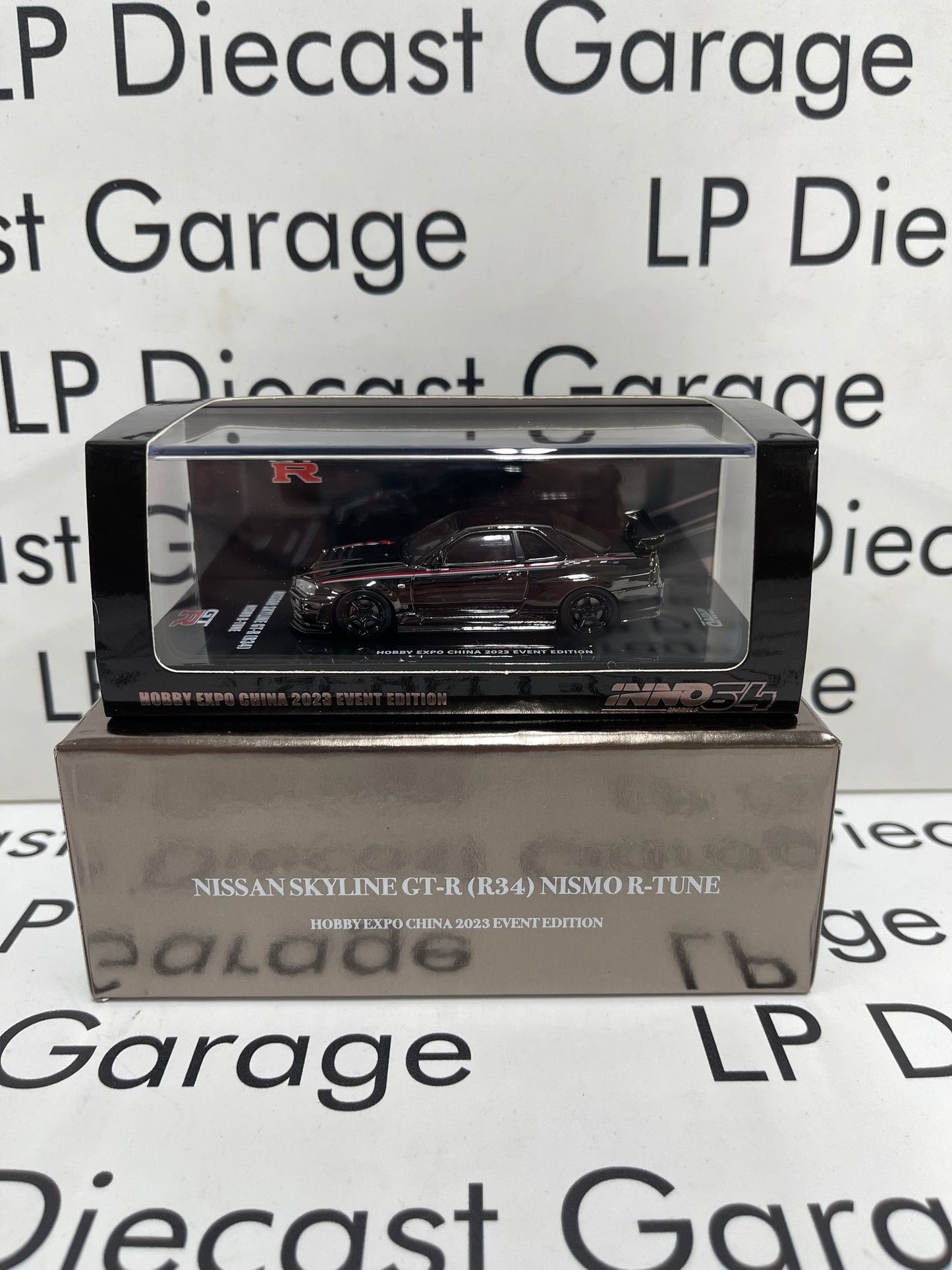 INNO64 Nissan Skyline GT-R (R34) Nismo R-Tune BLACK CHROME 1:64 Diecast Hobby Expo China 2023 Event Edition