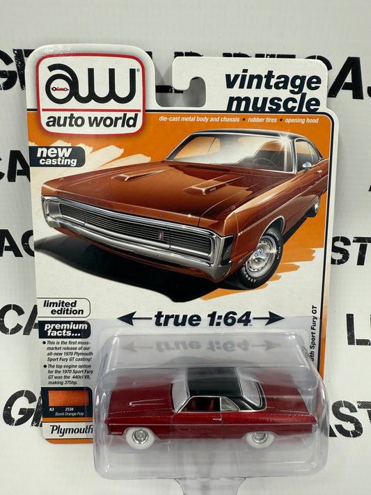 ULTRA RED CHASE AUTO WORLD 1970 Plymouth Sport Fury GT Burnt Orange 1:64 Diecast Vintage Muscle