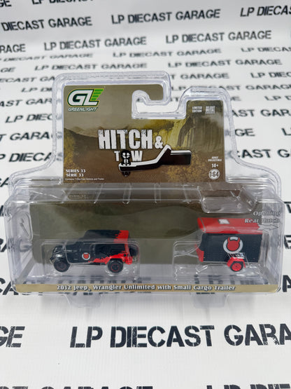 GREENLIGHT 2012 Jeep Wrangler w/ Cargo Trailer 1:64 Diecast Hitch & Tow