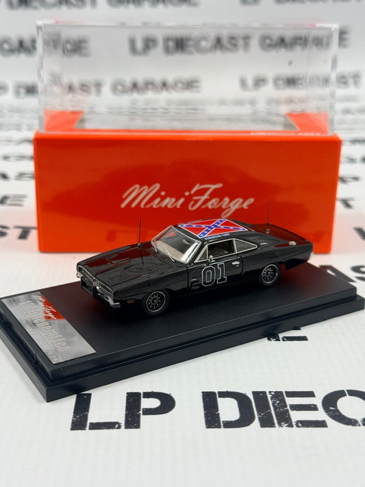 MINI FORGE 1969 Dodge Charger R/T General Lee Black 1:64 Diecast