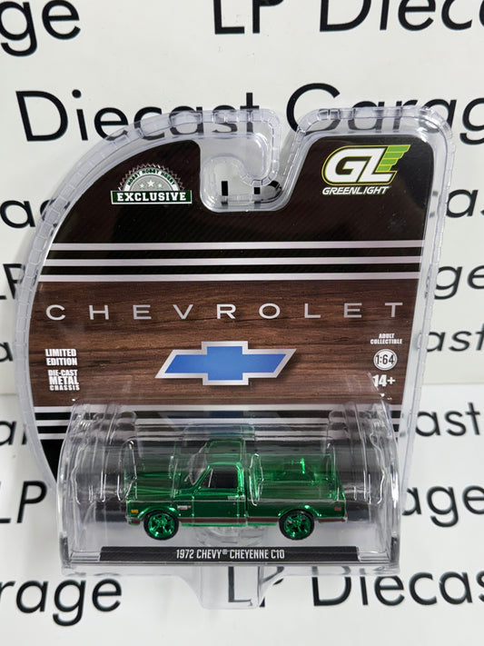 CHROME CHASE GREENLIGHT 1972 Chevrolet Cheyenne C10 Black Short Bed 1:64 Diecast Truck