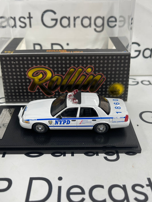 ROLLIN Ford Crown Victoria NYPD New York Police Interceptor White 1:64 Diecast