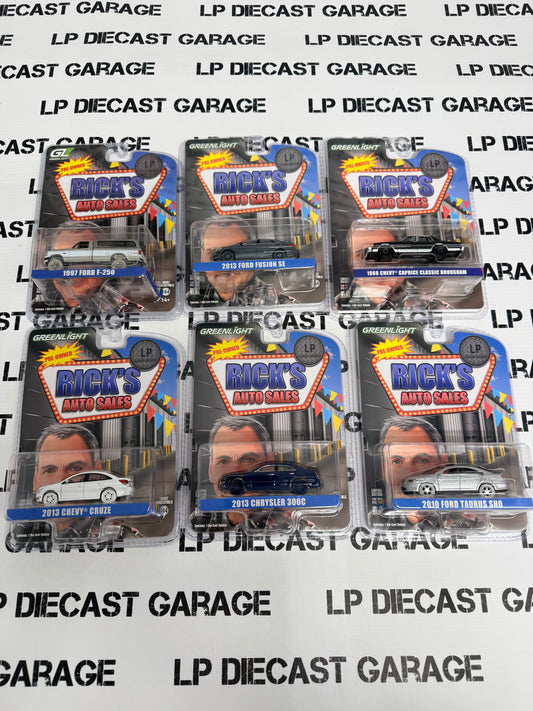 CHASE GREENLIGHT Complete Set of 6 LP Exclusives 1:64 Diecast Ricks Auto Sales