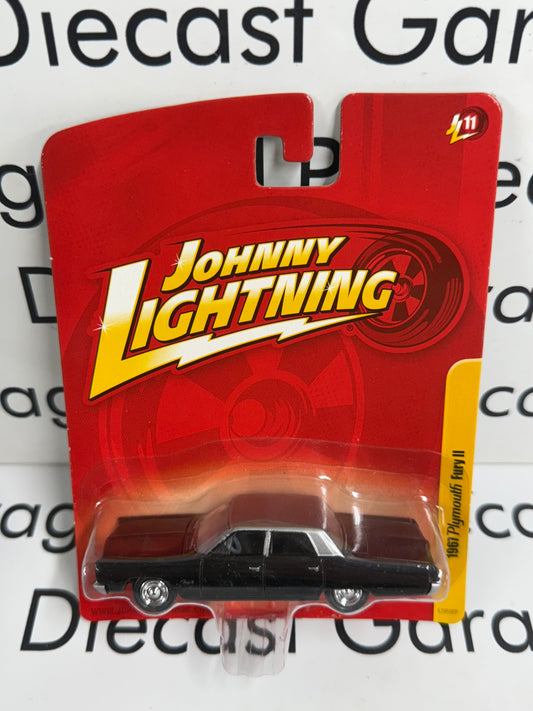 JOHNNY LIGHTNING 1967 Plymouth Fury II Black w/ Silver Roof 1:64 Diecast