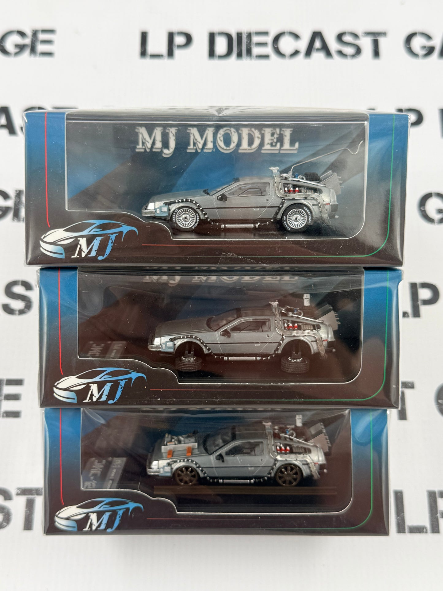 MJ Models DMC DeLorean Back to the Future Set I II III Movie Cars 1:64 Diecast