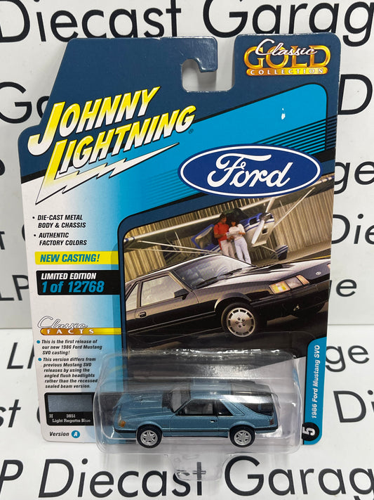 JOHNNY LIGHTNING 1986 Ford Mustang SVO Blue Gold Classic 1:64 Diecast