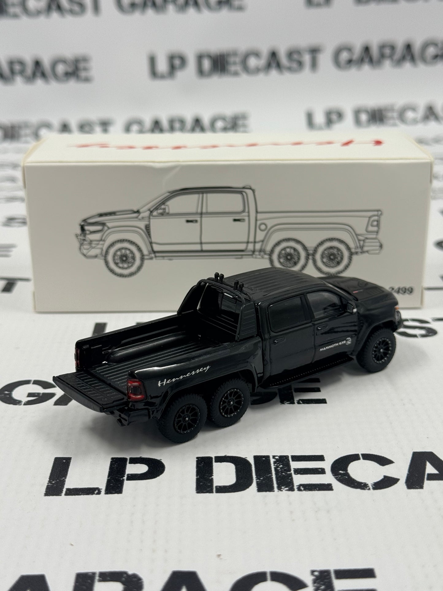 MODEL TRUCK 2022 Ram TRX Mammoth Hennessey 6X6 Truck Black 1:64 Diecast w/ LED Lights