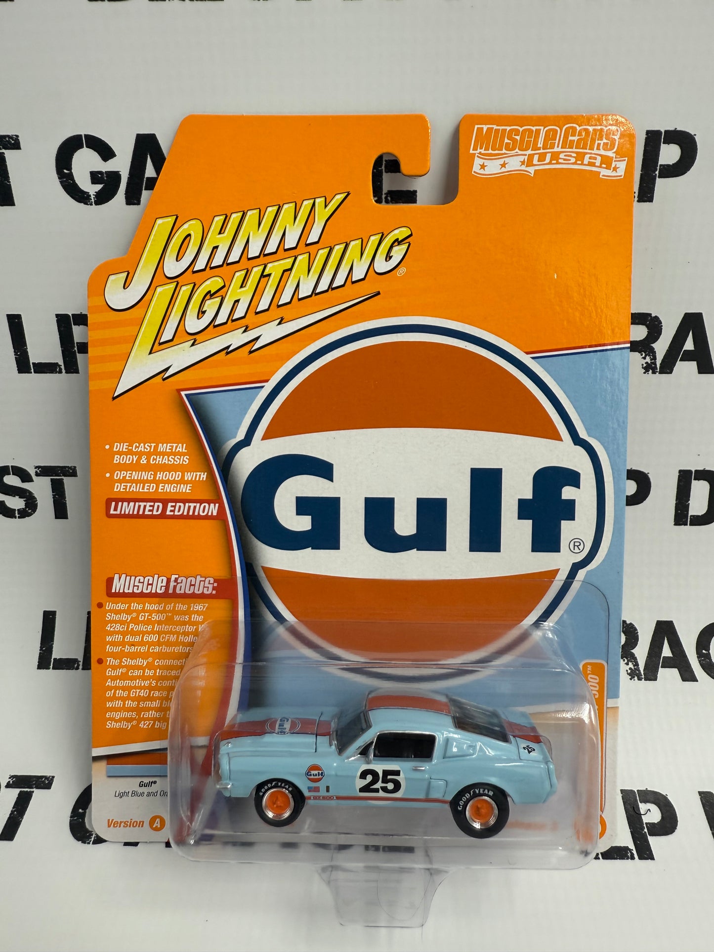 JOHNNY LIGHTNING 1967 Ford Mustang GT-500 Gulf Light Blue 1:64 Diecast Muscle Cars USA