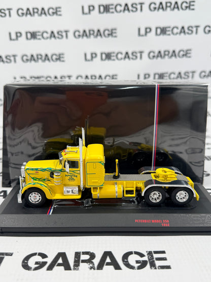 IXO Models 1962 Peterbilt 350 Yellow w/ Green Flames 1:64 Diecast Semi Truck