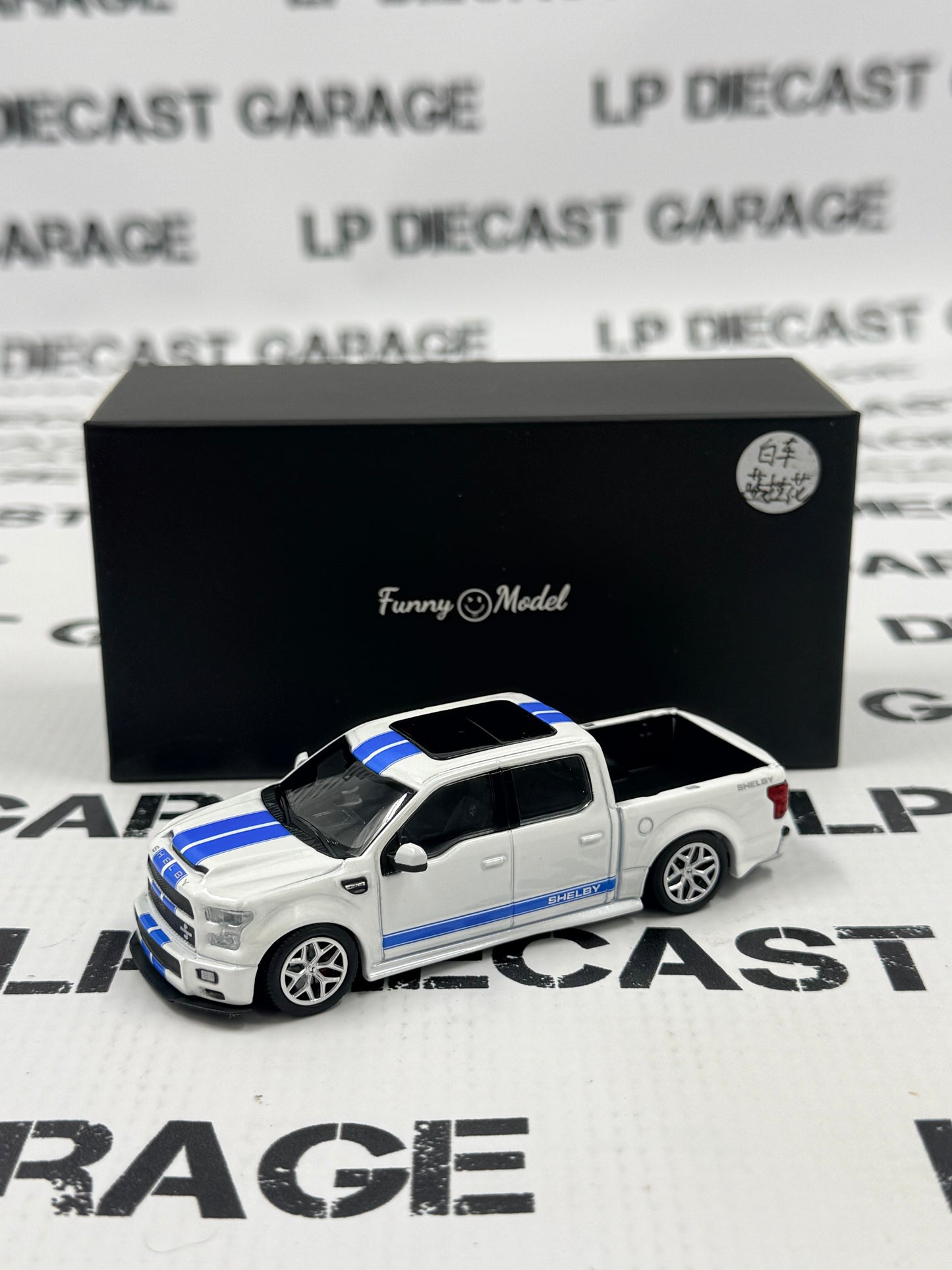 FUNNY MODELS Ford F-150 Shelby Super Snake White w/ Blue Stripes 1:64 Diecast